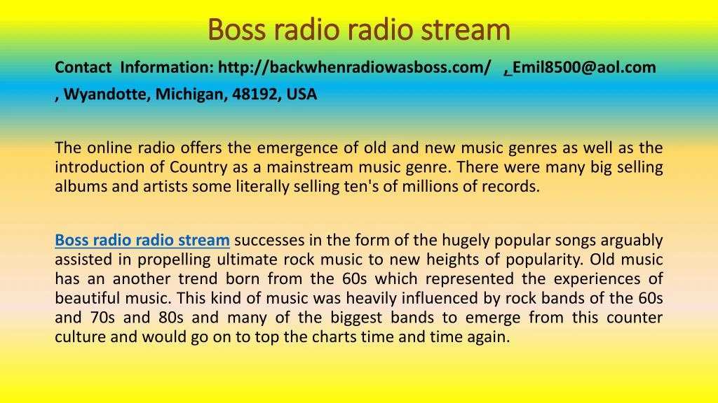 boss radio radio stream