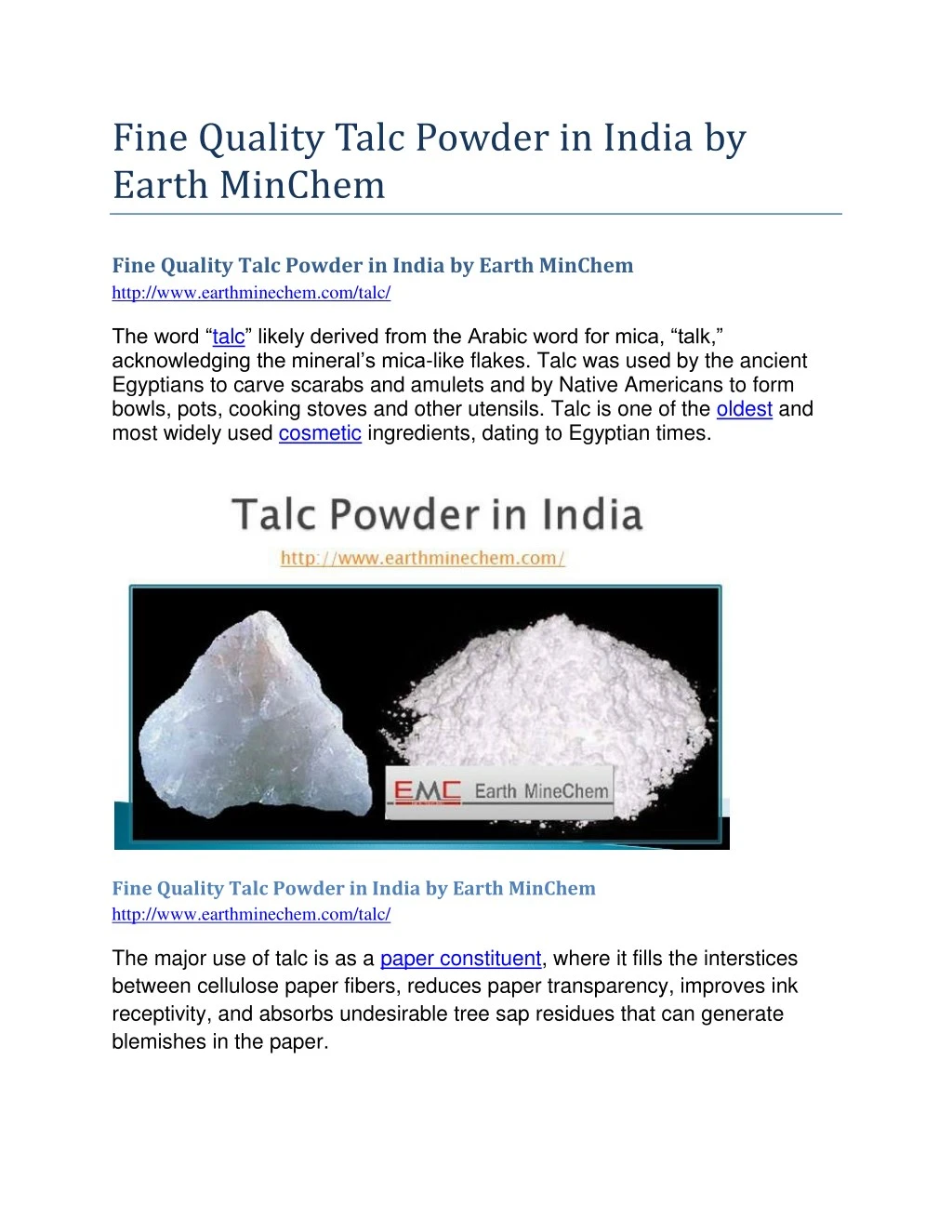 fine quality talc powder in india by earth minchem