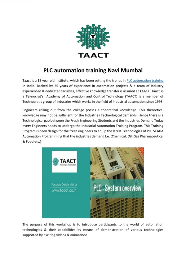 PLC automation training Navi Mumbai