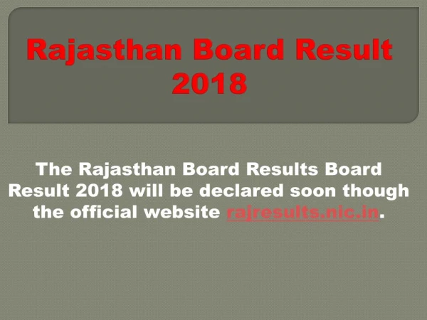 Rajasthan Board Result 2018