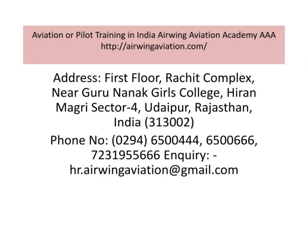 Aviation or Pilot Training in India Airwing Aviation Academy AAA