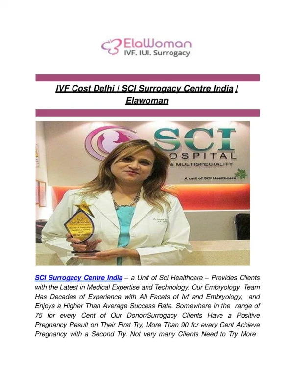 IVF Cost Delhi | SCI Surrogacy Centre India | Elawoman