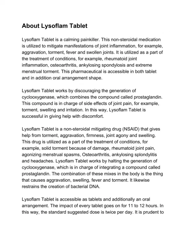 Lysoflam Tablet - Uses, Side Effects, Substitutes, Composition And More | Lybrate