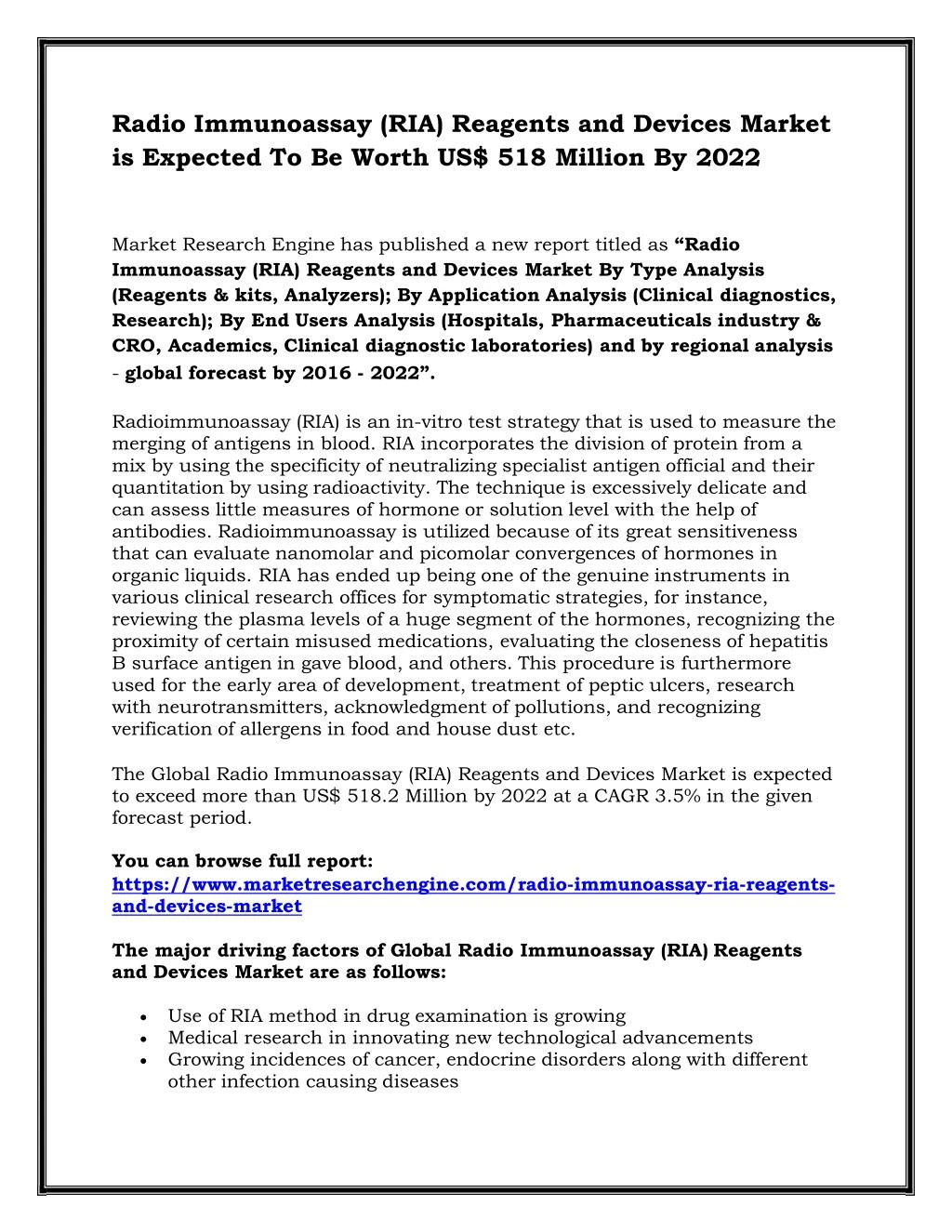 radio immunoassay ria reagents and devices market