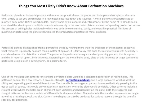 Best perforation machines Information