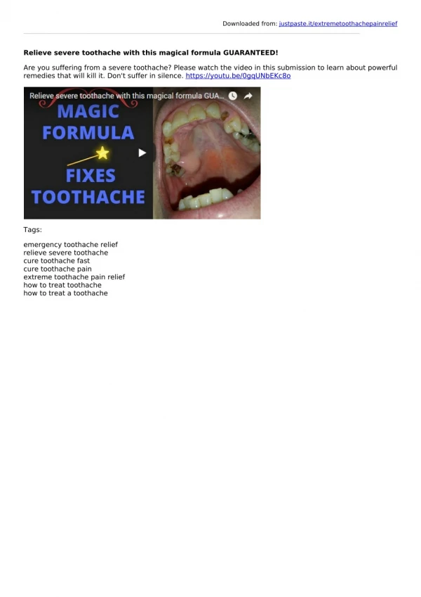 Relieve severe toothache with this magical formula GUARANTEED!