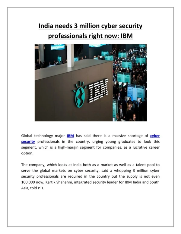 India needs 3 million cyber security professionals right now: IBM | Business Standard News