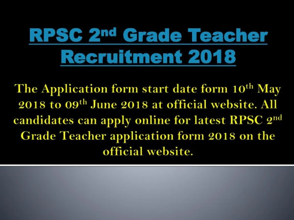RPSC 2nd Grade Teacher Job 2018