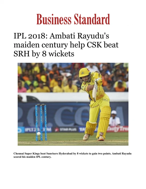 IPL 2018: Ambati Rayudu's maiden century help CSK beat SRH by 8 wickets