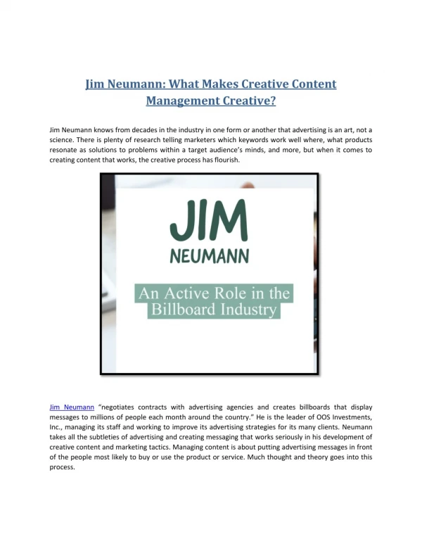 Jim Neumann: What Makes Creative Content Management Creative?