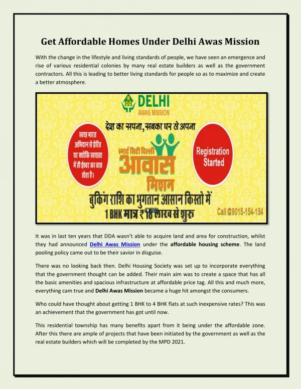 Get Affordable Homes Under Delhi Awas Mission