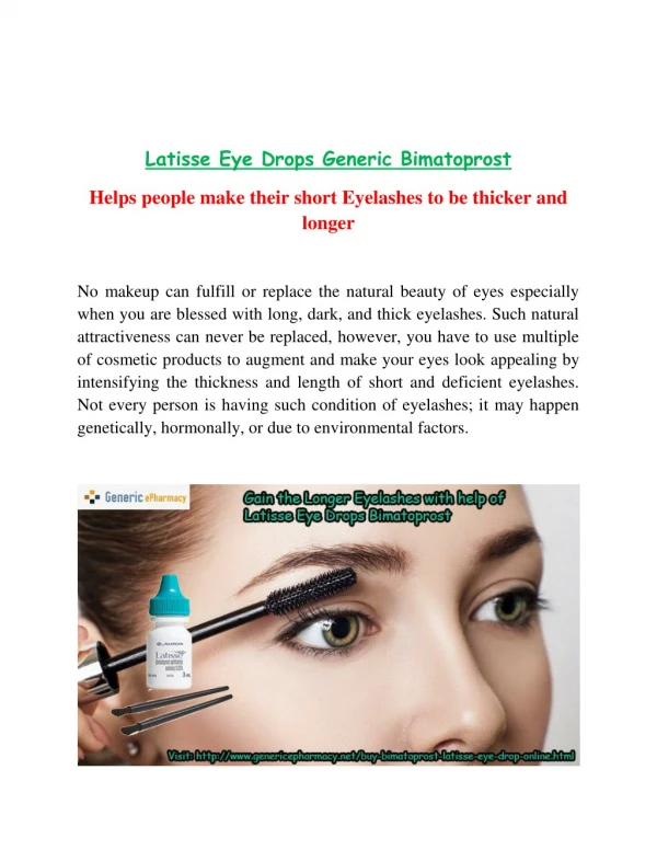 Buy Latisse Online Generic Bimatoprost Eye Drops without Prescription