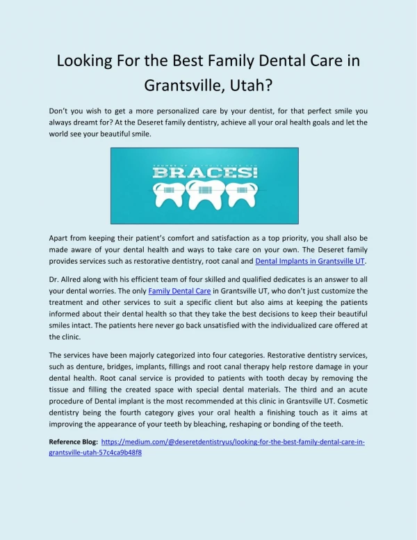 Looking For the Best Family Dental Care in Grantsville, Utah?