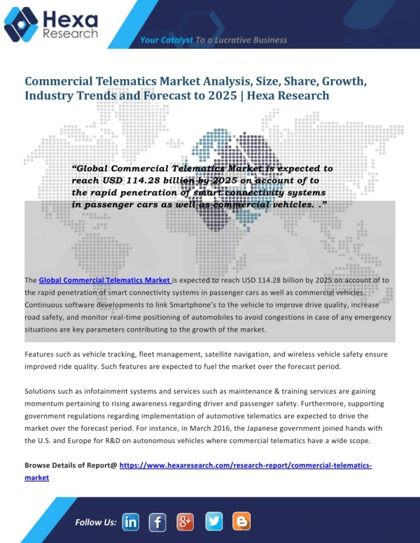 Global Commercial Telematics Industry Growth, Analysis and Forecast Report till 2025