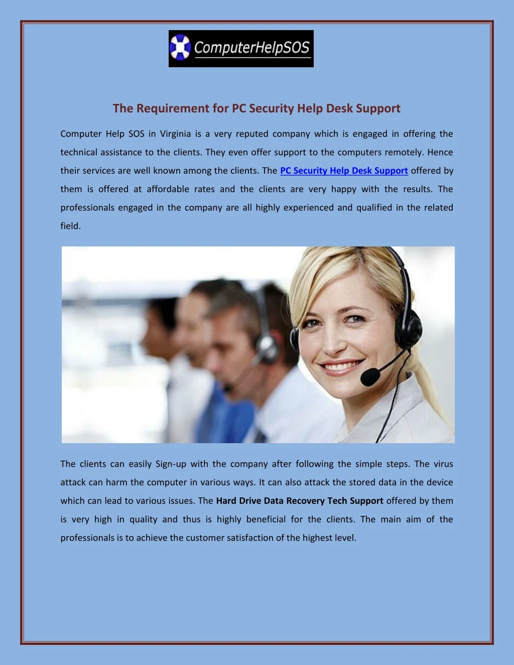 the requirement for pc security help desk support