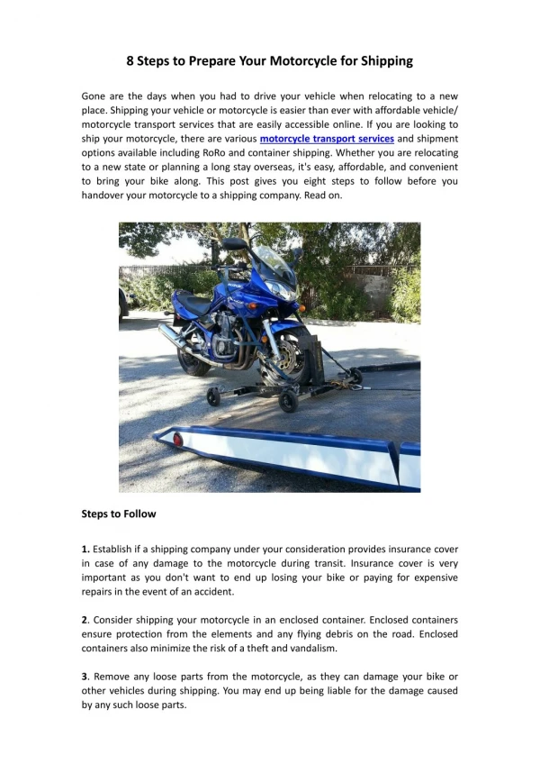 8 Steps to Prepare Your Motorcycle for Shipping