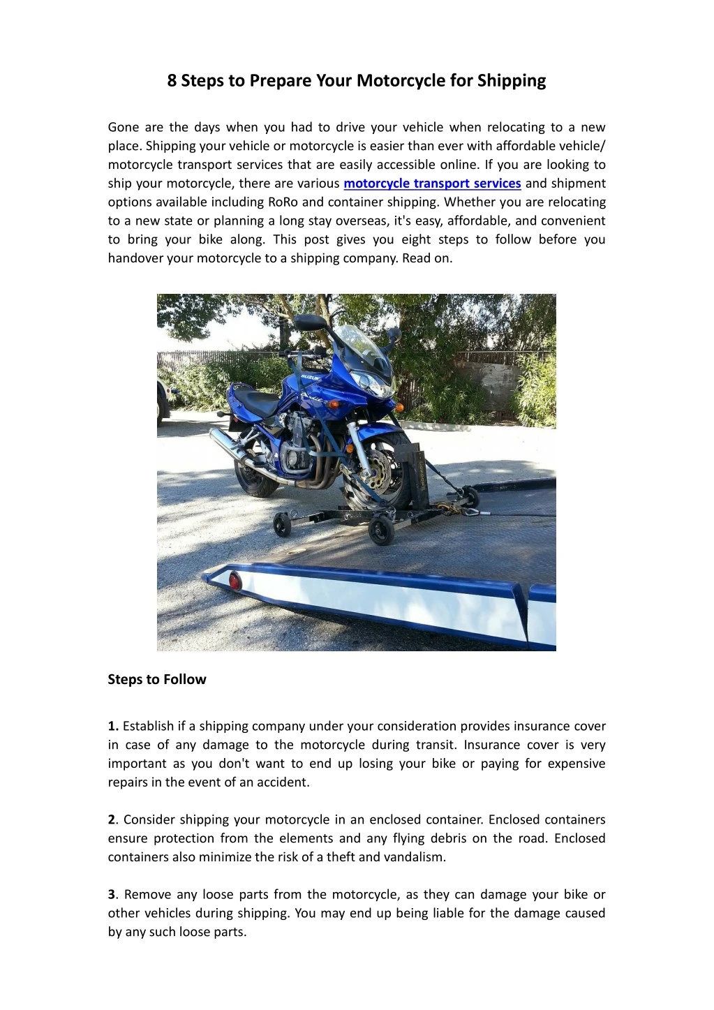 8 steps to prepare your motorcycle for shipping