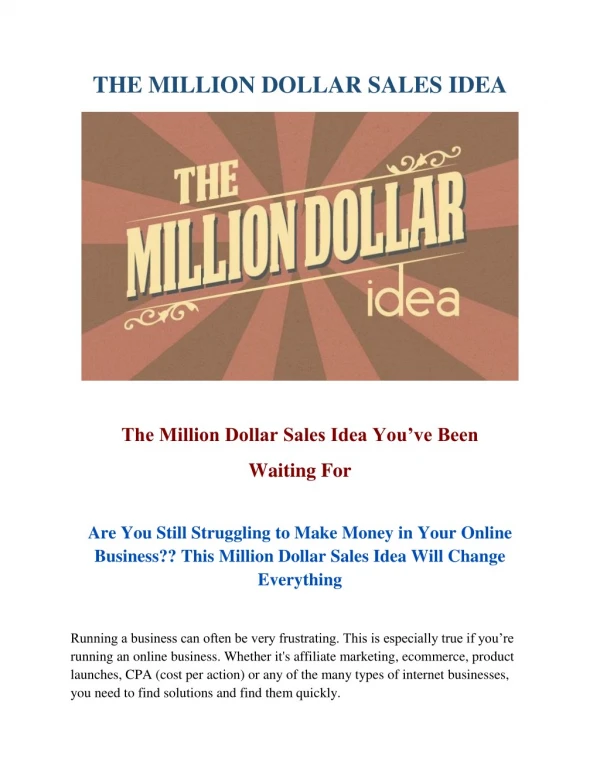 THE MILLION DOLLAR SALES IDEA