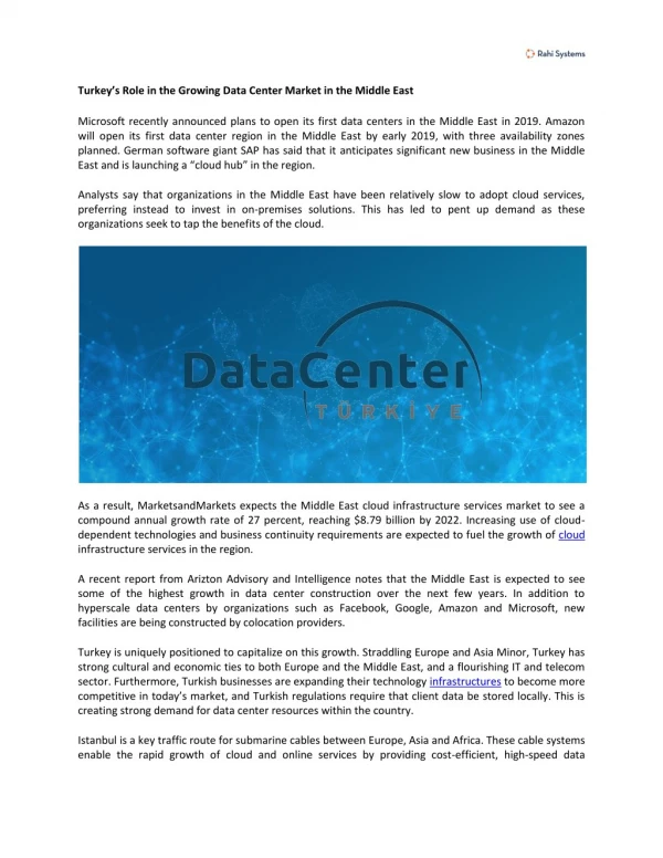 Turkey’s Role in the Growing Data Center Market in the Middle East | Rahi Systems