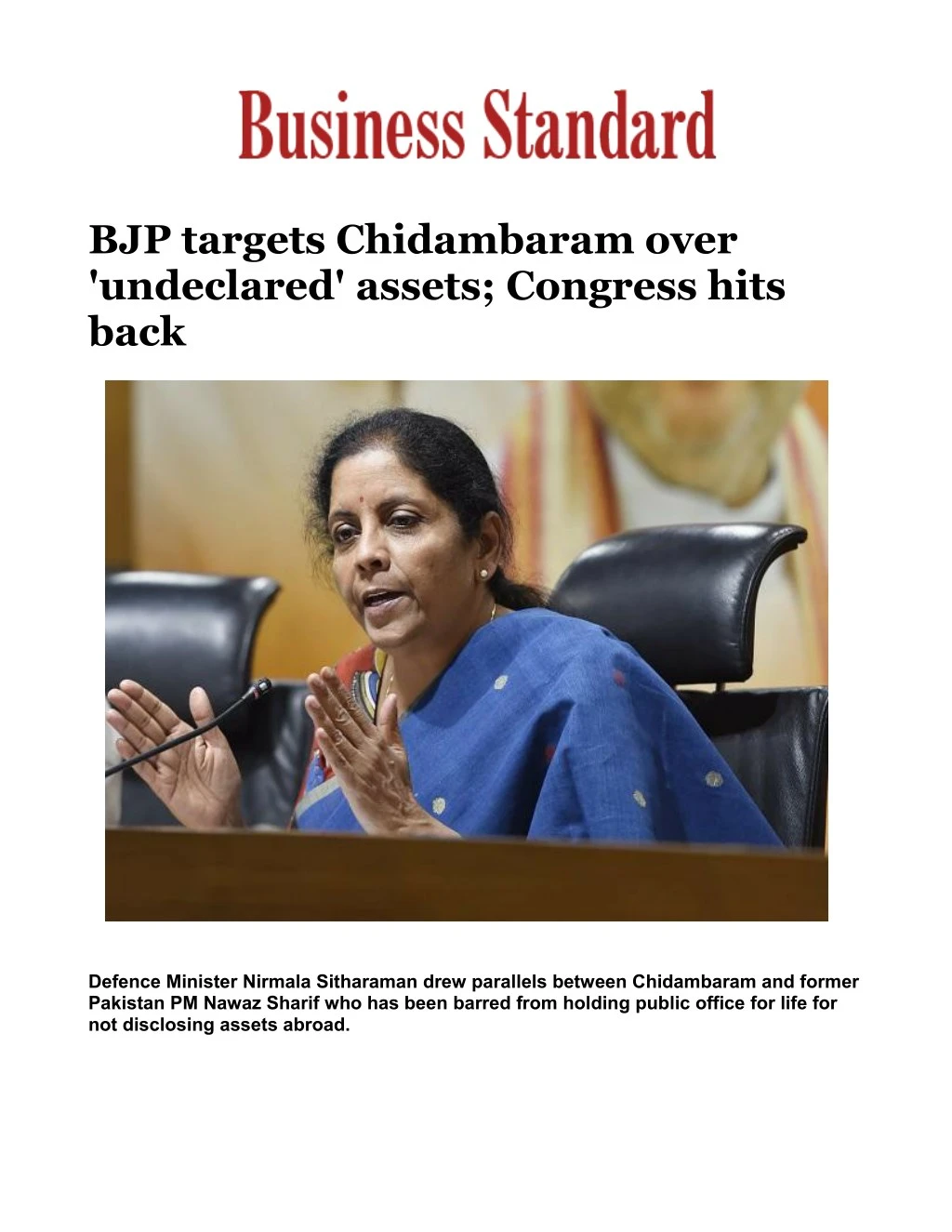 bjp targets chidambaram over undeclared assets