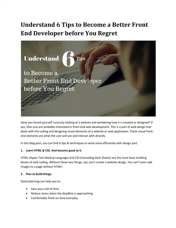 Understand 6 Tips to Become a Better Front End Developer before You Regret