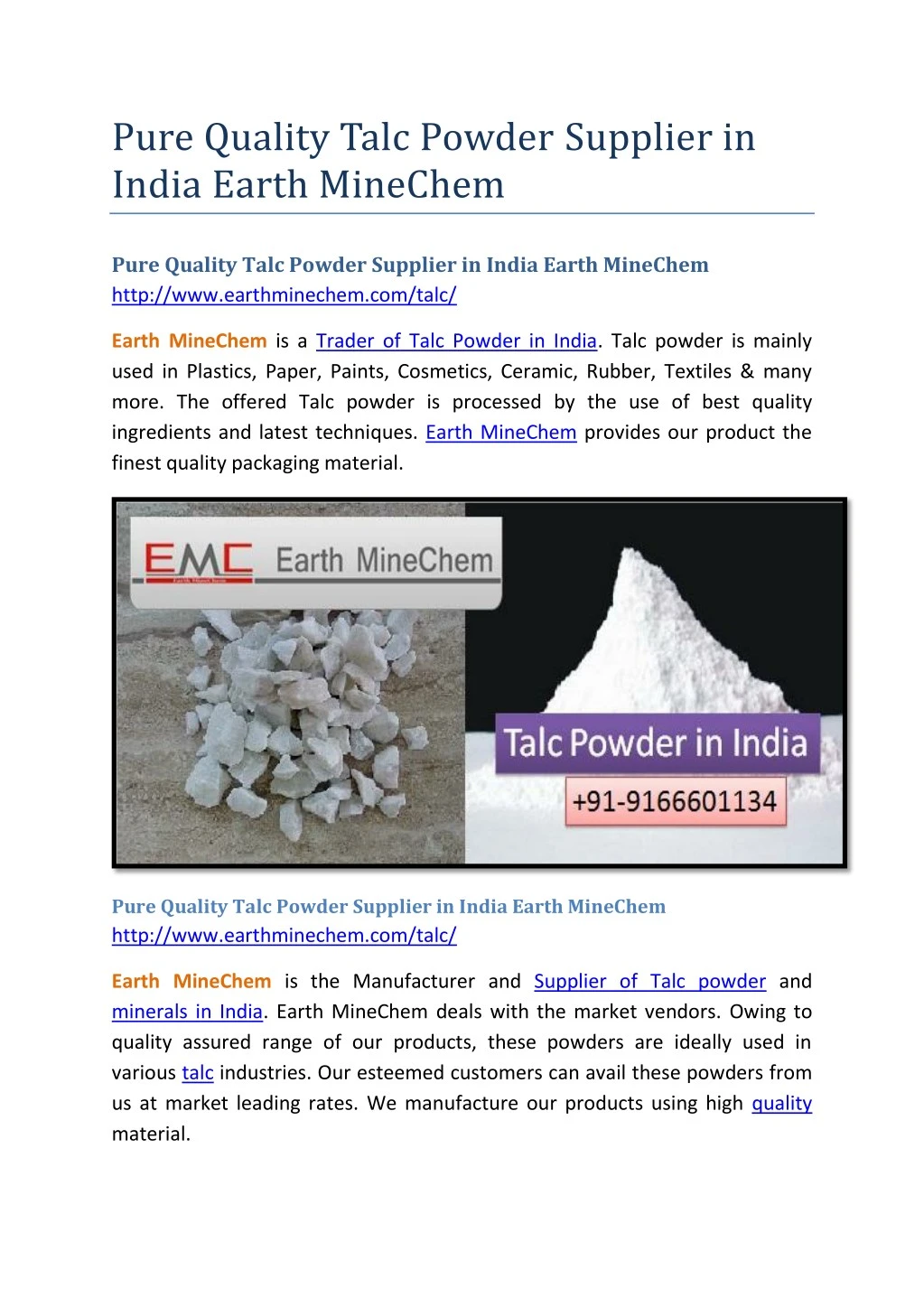 pure quality talc powder supplier in india earth