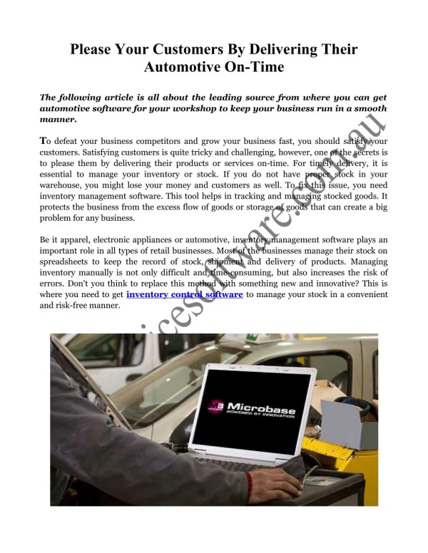 Please Your Customers By Delivering Their Automotive On-Time