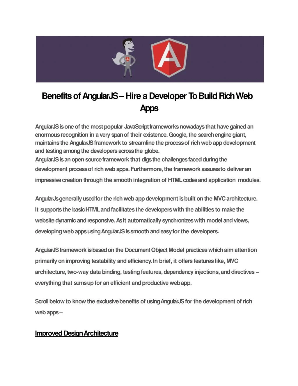 benefits of angularjs hire a developer to build