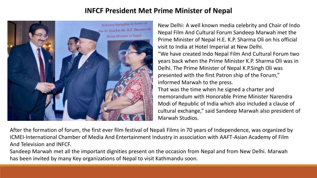 infcf president met prime minister of nepal