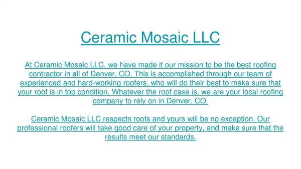 Roofing Company and residential roofing contractor, installation, Tile, Shingle Roofing at Denver CO