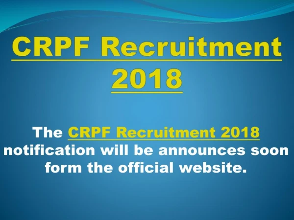 CRPF Recruitment 20118