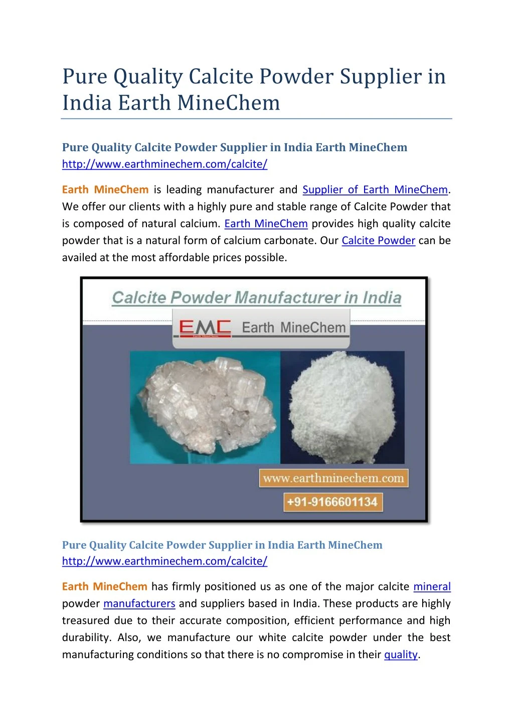 pure quality calcite powder supplier in india