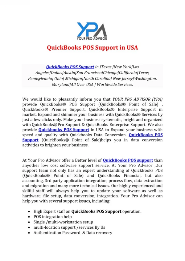 QuickBooks POS Support in USA