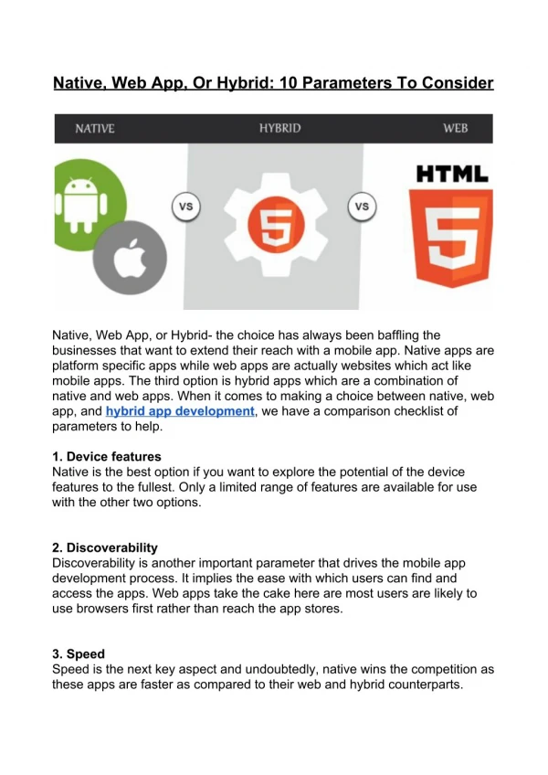 Native, Web App, Or Hybrid: 10 Parameters To Consider
