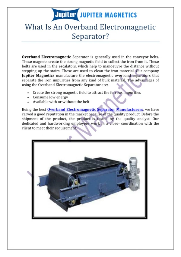 What Is An Overband Electromagnetic Separator?