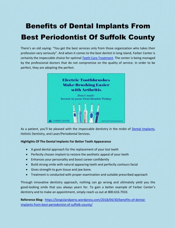 Benefits of Dental Implants From Best Periodontist Of Suffolk County