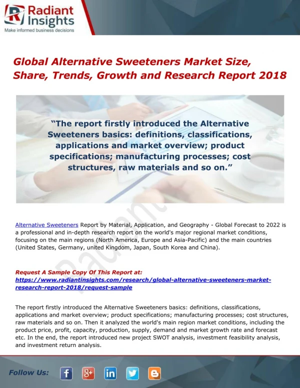 Global Alternative Sweeteners Market Size, Share, Trends, Growth and Research Report 2018