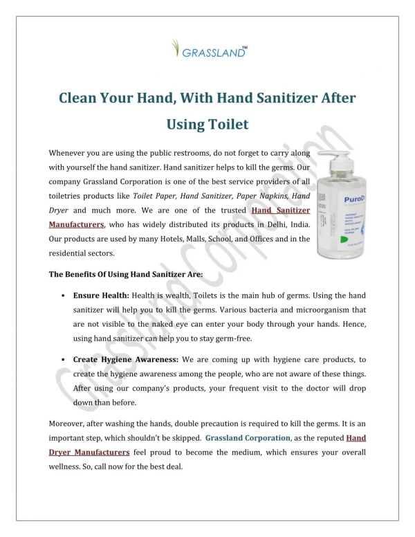 Clean Your Hand With Hand Sanitizer After Using Toilet
