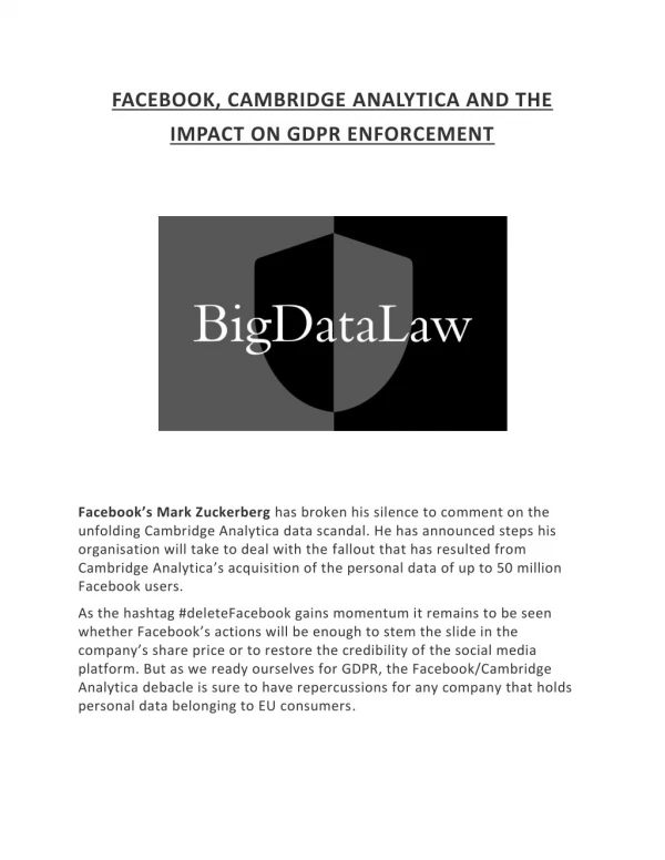 Facebook, cambridge analytica and the impact on gdpr enforcement