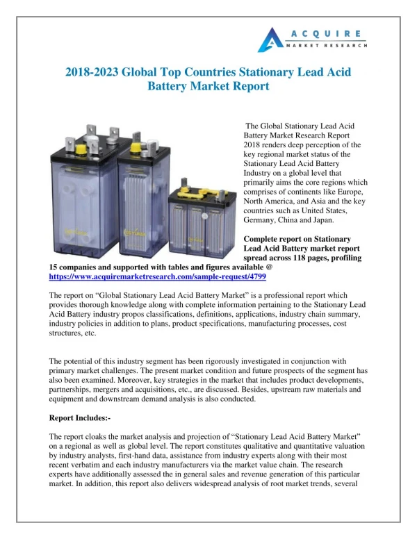 Stationary Lead Acid Battery: Patent, Business Opportunity, and Brand Strength Analysis