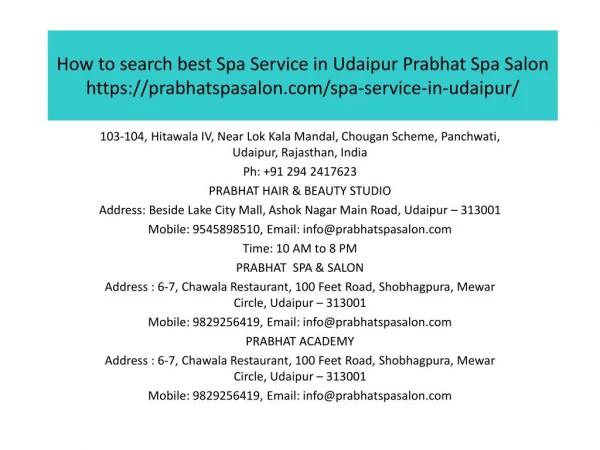How to search best Spa Service in Udaipur Prabhat Spa Salon