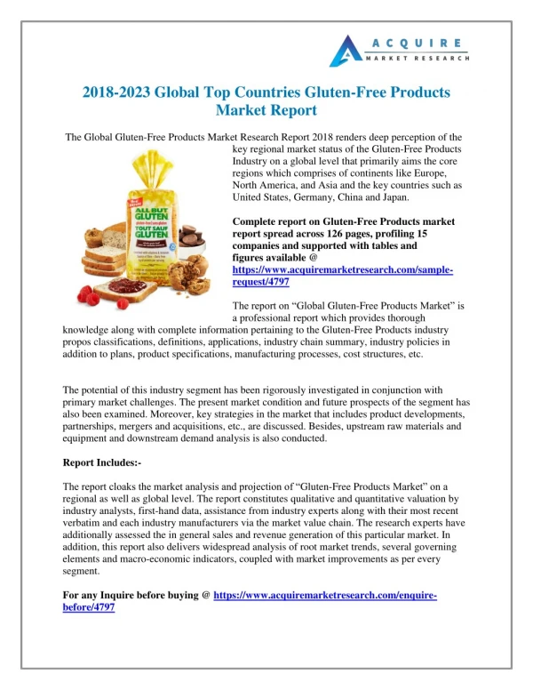 Gluten-Free Products Industry Global Market Trends, Share, Size and 2025 Forecasts Report