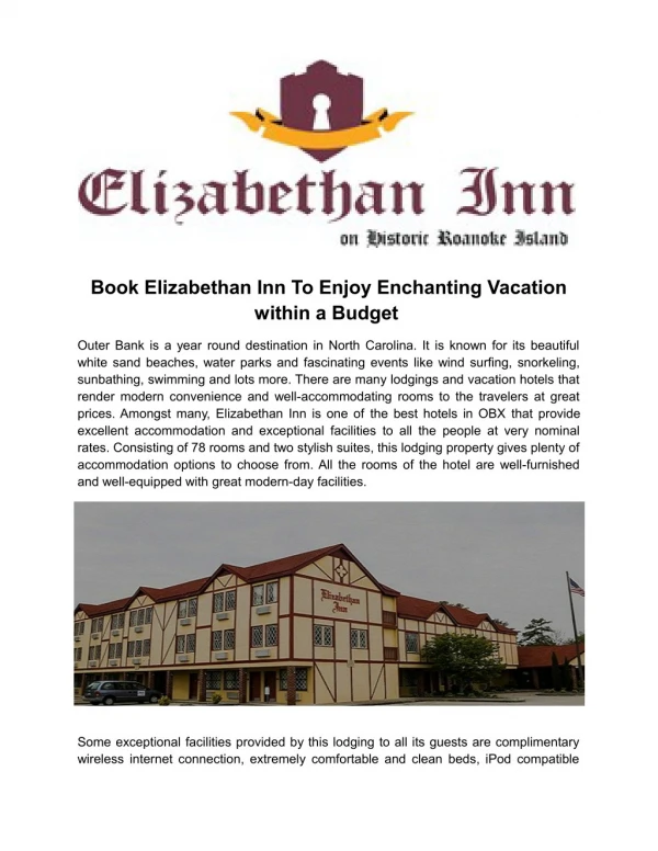 Book Elizabethan Inn to Enjoy Enchanting Vacation within a Budget