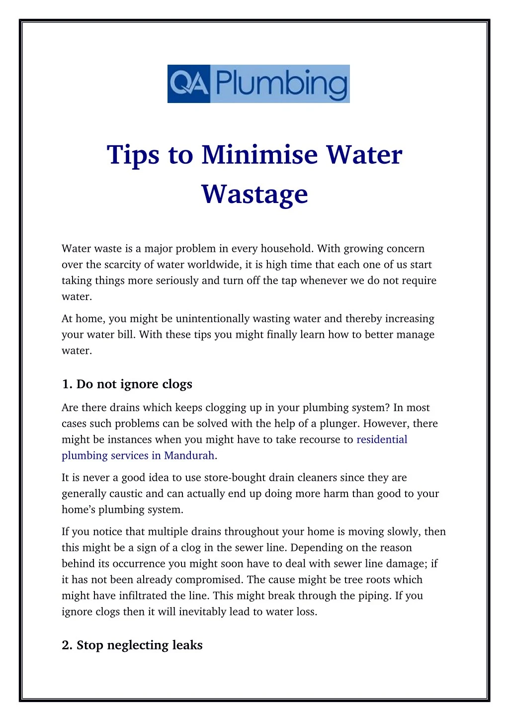 tips to minimise water wastage