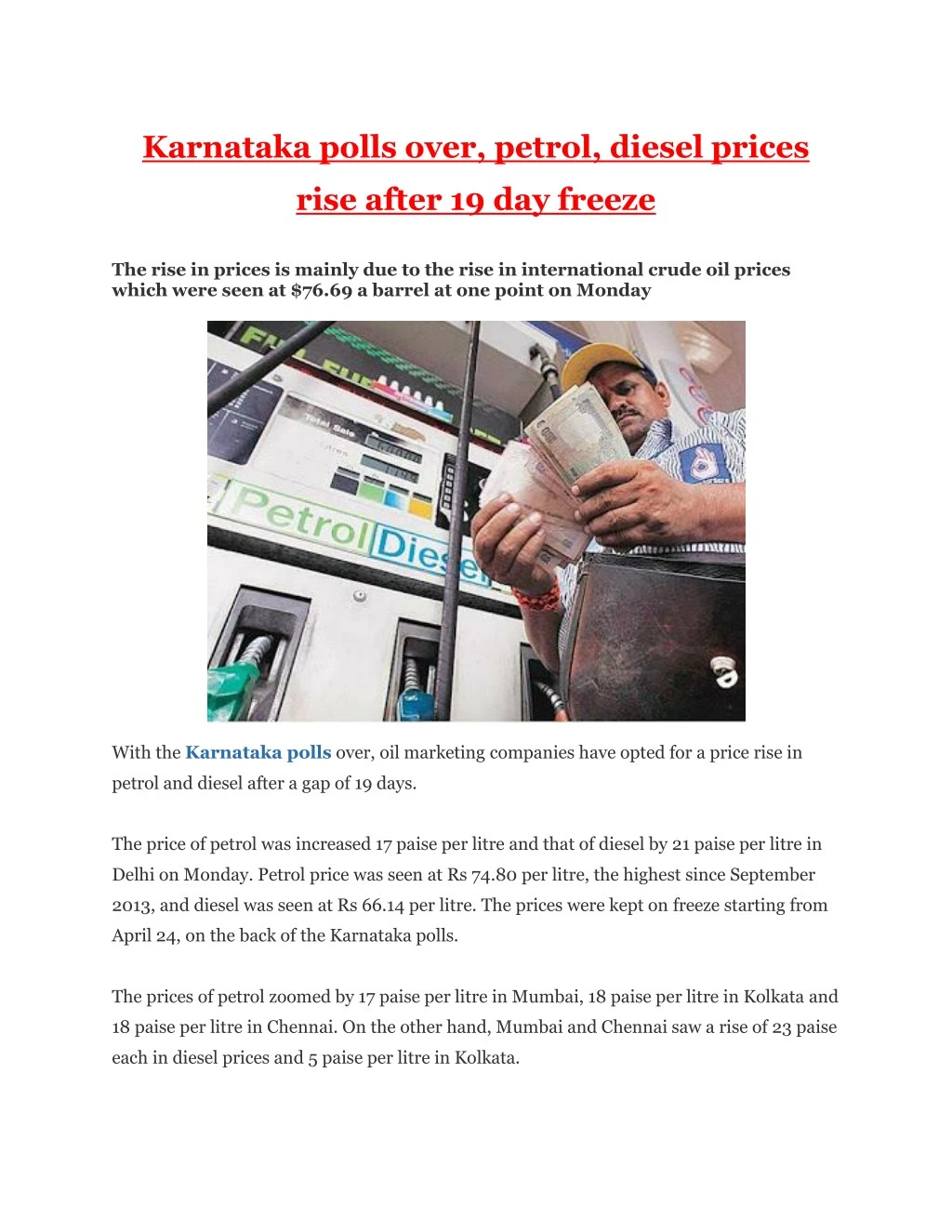 karnataka polls over petrol diesel prices