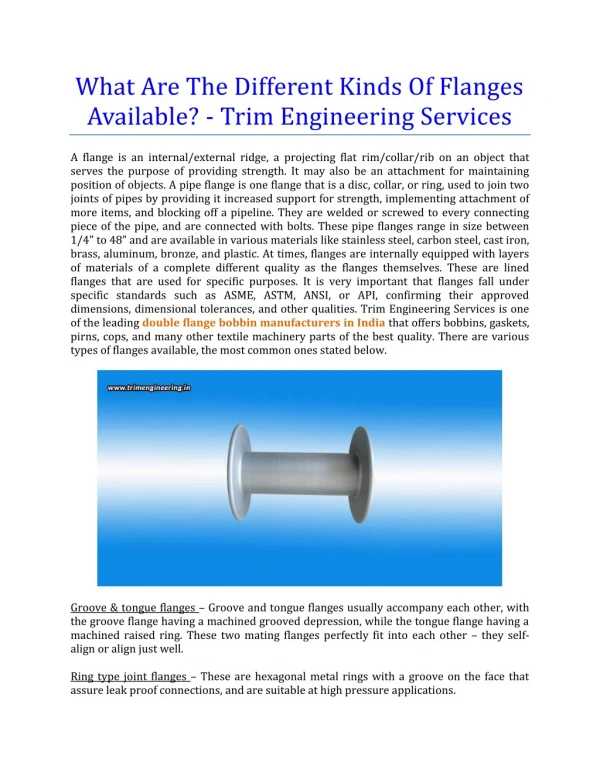 What Are The Different Kinds Of Flanges Available? - Trim Engineering Services