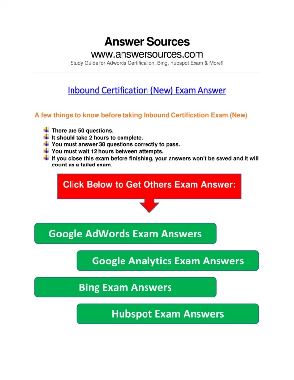 Inbound Exam Answer - HubSpot Certification
