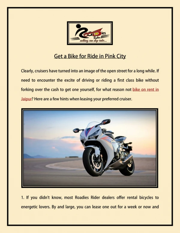 Get a Bike for Ride in Pink City