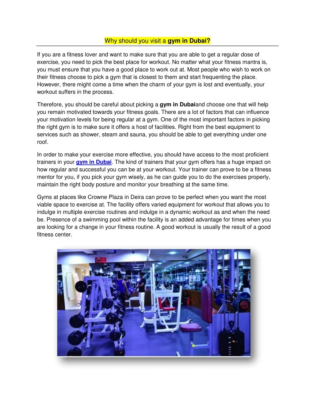 why should you visit a gym in dubai