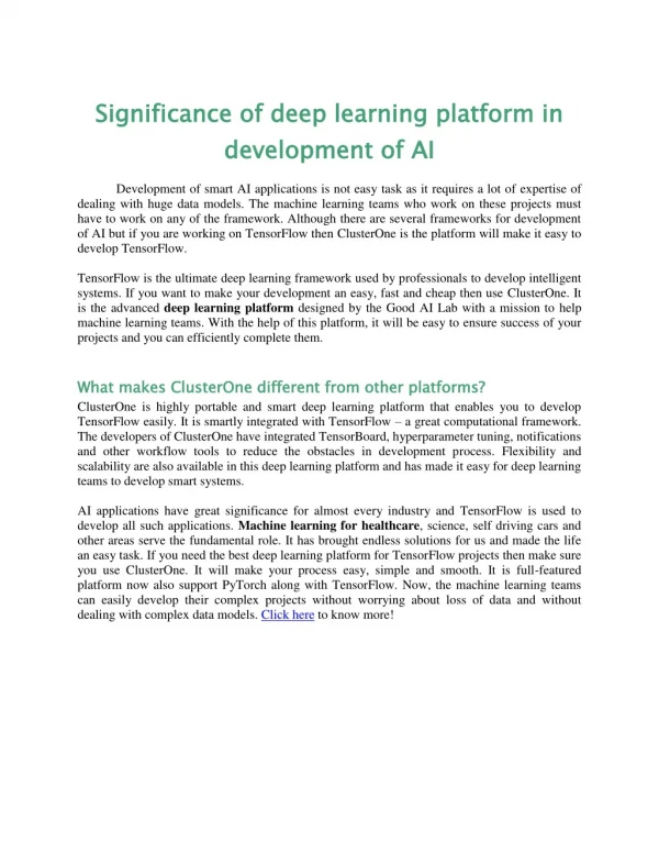 Significance of deep learning platform in development of AI